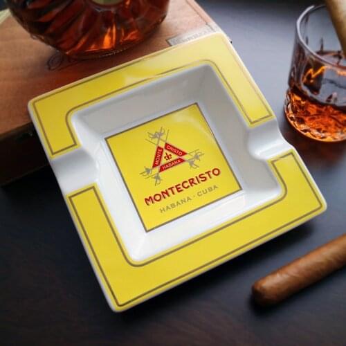New Montecristo Classic Ceramic Cigar Ashtray Home Cigar Holder Gadgets Travel Ash Slot Tobacco Cigarette Smoking Accessories