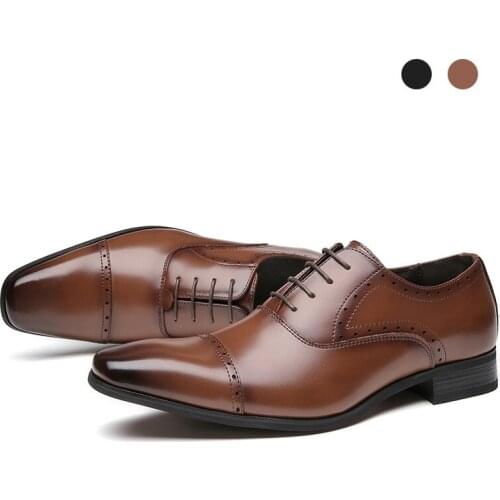 Oxfords Brogue Genuine Leather Man Business Shoes Handmade Black Designer Luxury Wedding Dress Man Shoes Original