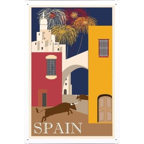 Tin Sign of Retro Vintage Travel Poster Spain By Nature Scene Painting Size:(30 X 20cm) /(30 X 15cm)