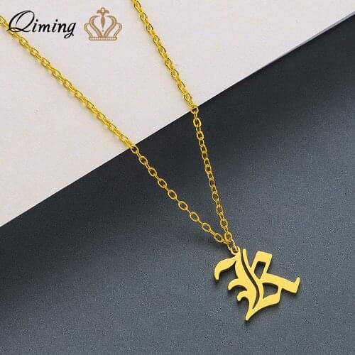 QIMING Stainless Steel Necklace Women Men Jewelry Nameplate Initial K Letter Necklaces Pendants Male Friends Gift