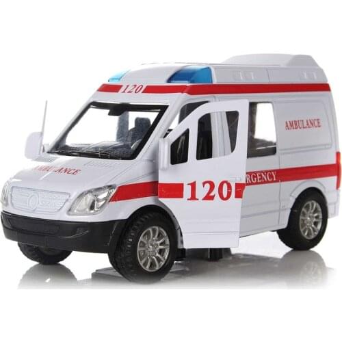 FULL-White Ambulance Vehicles Toys 1/32 Alloy Diecast Car Model with Light&Sound Gift for Kids