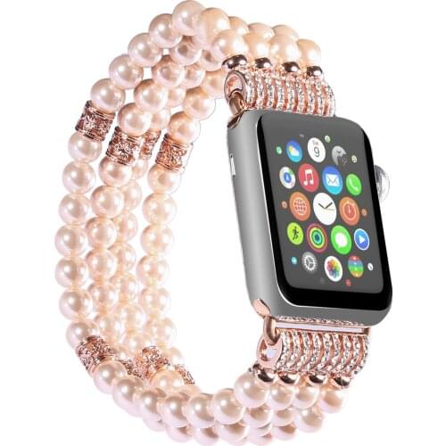 Women Strap for Apple Watch band 42mm 44mm 40mm 38mm Colorful Comfortable Handmade Pearl Band for Iwatch series SE/6/5/4/3/2/1