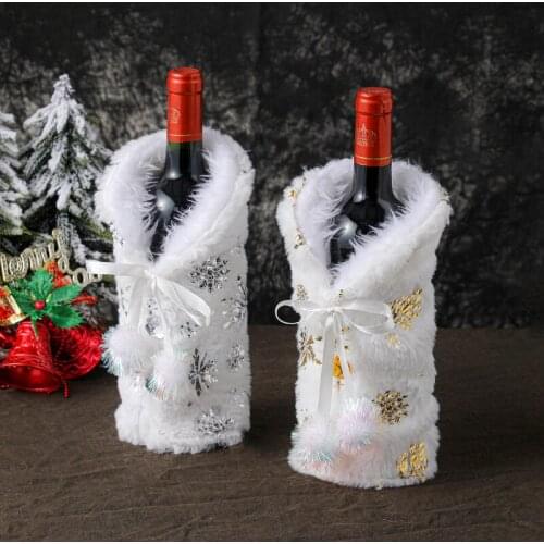 Christmas Plush Wine Bottle Cover Snowflake Printed Merry Christmas Decor Home Christmas Ornaments Xmas Happy New Year Gift