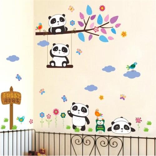 Lovely Panda Tree Branch Wall Stickers Kids Room Decoration Cartoon Safari Zoo Mural Art Diy Animals Home Decals PVC Posters