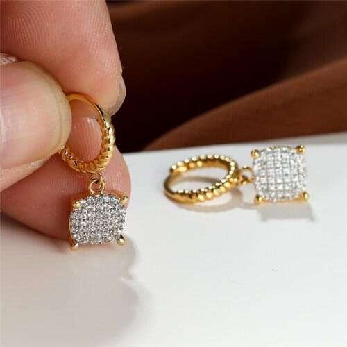 White Zircon Full Stone Earrings Luxury Crystal Small Hoop Earrings Classic Gold Silver Color Wedding Earrings For Women Jewelry