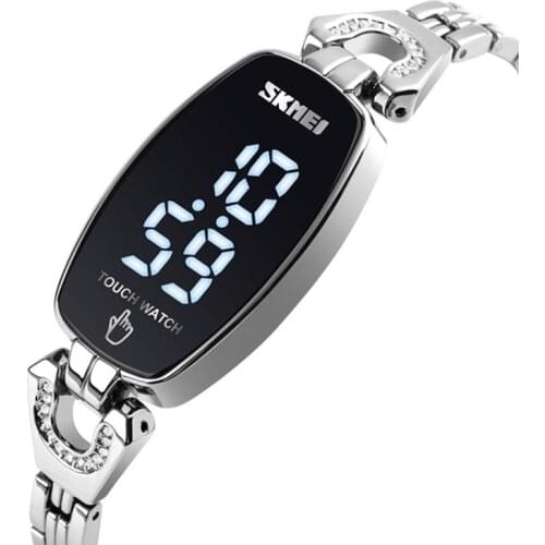 SKMEI 1588 Touch Screen Womens electronic Ladies Watch Digital LED Watch Casual Waterproof Thin Stainless Steel wristband reloj