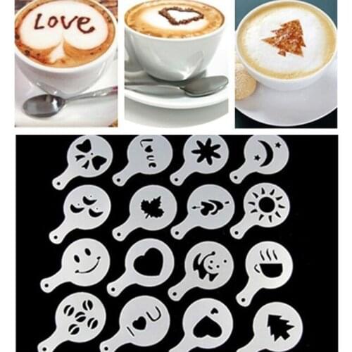 16pcs Coffee Stencil Filter Coffee Maker Cappuccino Coffee Barista Mold Templates Strew Flowers Pad Spray Art Baking Tools