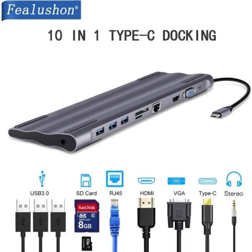 USB C Laptop Docking Station USB 3.0 HDMI VGA RJ45 PD USB Hub Fealushon for Laptop Macbook Pro HP DELL Surface Lenovo Samsung