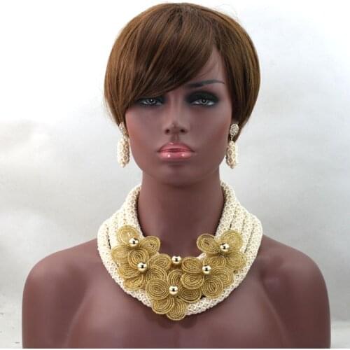 Splendid Beige African Wedding Bride Anniversary Beads African Costume Celebration Birthday Party Jewelry Set Free Ship hx146