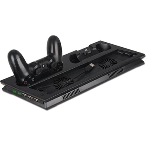 Vertical Stand with Cooling Fan for PS4 Slim/Pro/Regular Playstation 4 ,Gamepad Charger Station LED Indicators with 3 Port USB H