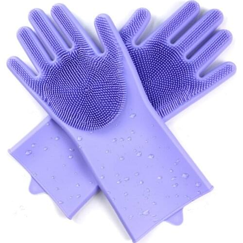 Magic Reusable Silicone Cleaning Gloves Dishwashing Scrubber Heat Resistant Scrubbing Sponge Bristles for Washing Dish Kitchen