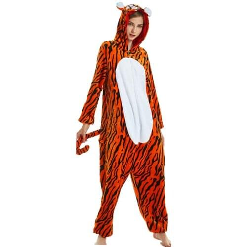 Adults Winter Warm Women Men Unicorn Jumping Tiger Pajamas Hooded Animal Onesies Cartoon Totoro Panda Stitch Sleepwear Homewear