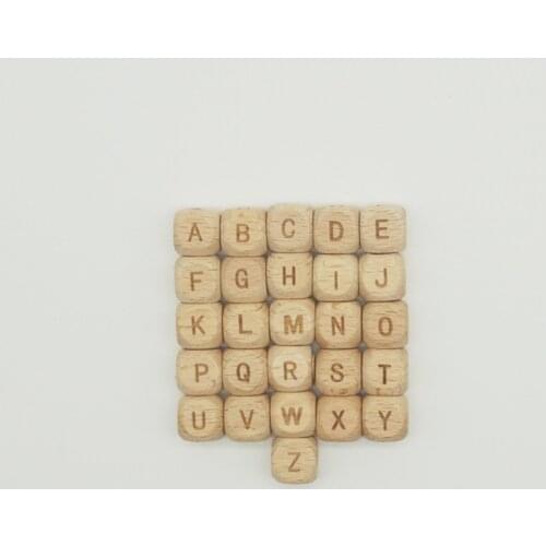 26pcs Beech Wood English Capital Letters Cubes 10mm Size for Personalized Baby Pacifier Clips Custom Baby Teethers Natural Wood