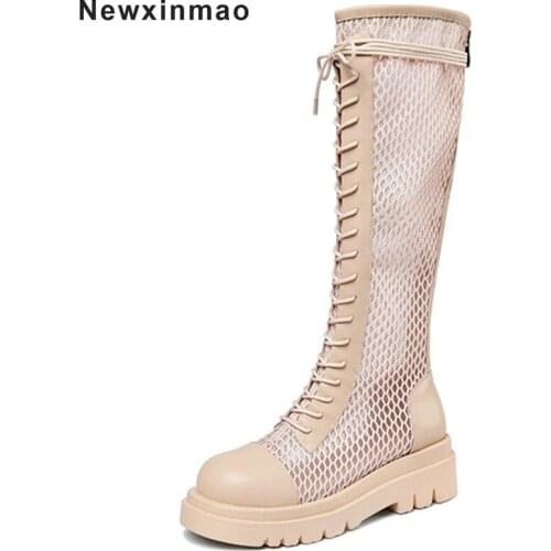 2021 Fashion Trend Shoes Woman Heels Genuine Leather Chunky Heels Summer Boots For Women Back Zipper Knee High Boots