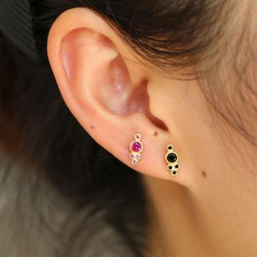 2019 new Delicate 100% 925 Sterling Silver Sparkling mini round Stud Earrings With three colors CZ Women Party Luxury Jewelry