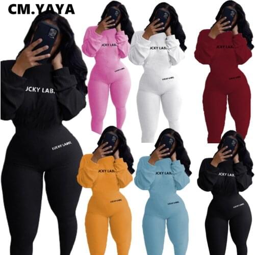 CMYAYA Autumn Knitted Lucky Label Embroidery Long Sleeve Jumpsuit Women Active Ribbed Slash Neck Romper One Piece Overall