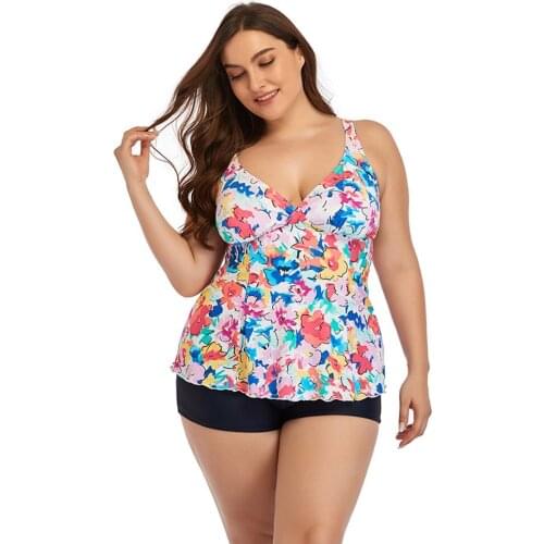 Women Bikini Beach Bathing Suit Swimwear High Waisted Two Piece Large Size Plus Fat Printed Swimsuit With Shorts