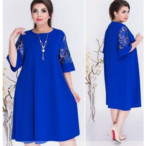 Kayotuas Women Dress Hot Fashion Sexy O-Neck Lace Short Sleeve Summer Ladies Loose Casual Female Solid Color Plus Size Sundress