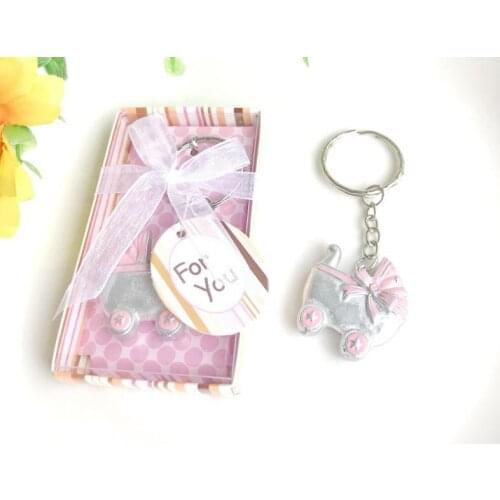 100PCS Baby Carriage Key Ring Favors Baby Shower Baptism Party Keepsake Birthday Keychain Gifts SN2452