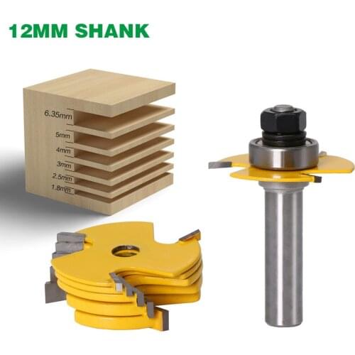 12mm Shank 6 Pieces Replaceable T-Slot Router Bits Set 3 Cutting Edges Woodworking Milling Cutters Kit
