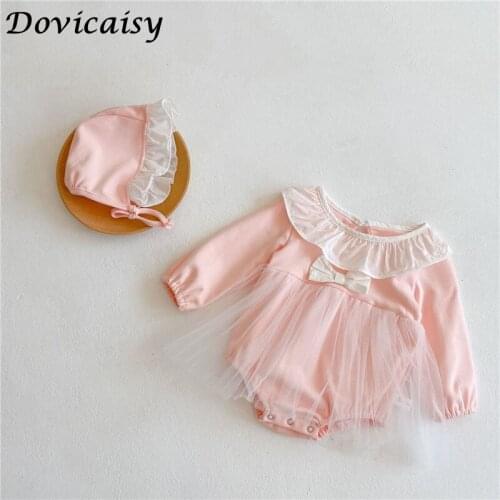 2021 baby girls bodysuit Korea Ruffled Collar One-Piece Romper Baby Girl Princess Sleeve Newborn Year-Old Dress