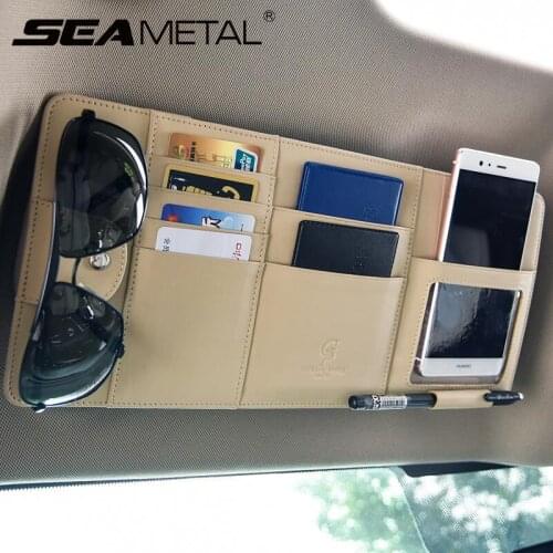 Car Organizer Sunshade Storage Bag Car Sun Visor Clip Bag Leather Stowing Tidying Box Pen Card Ticket Sunglasses Holder Ornament
