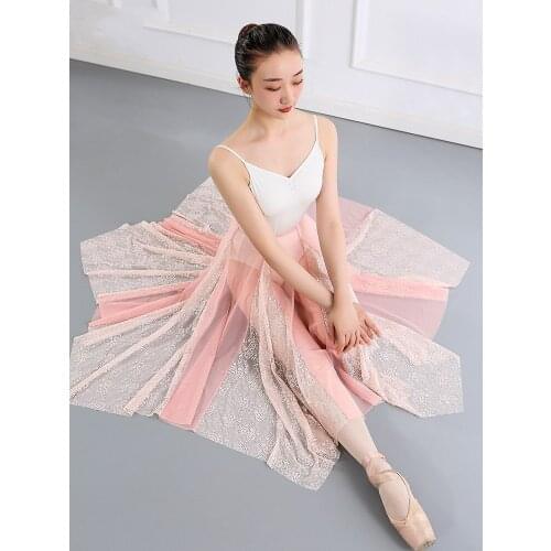Ballet Dance Skirt Lace Mesh Dress For Girls Pink Ballet Tutu New Irregular Long Skirt Clothes For Oriental Dance Girl Costume