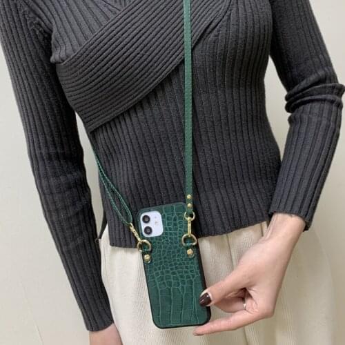 Leather Texture Crocodile Lanyard Neck Strap Crossbody Case For Huawei Honor Play 4 9S 30 9X 9A NOVA 7 SE X10 P40 Lite PRO Case