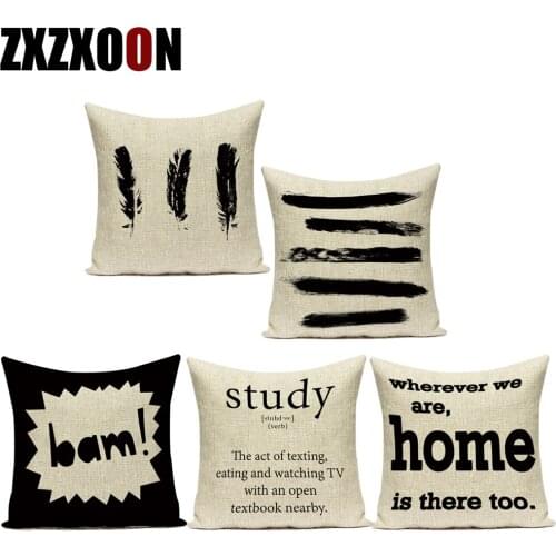 Decorative Throw Pillows Case Black White Letter Geometric Polyester Pillow Cover Cushion Cover for Sofa Home Bedroom