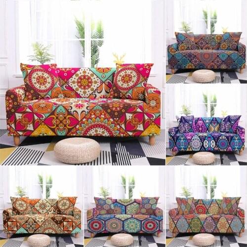 Bohemian Flower Elastic Sofa Cover for Living Room Mandala Geometric Stretch Sofa Slipcover Couch Cover Loveseat Sofa Protector