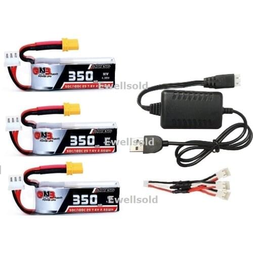 GAONENG GNB Beta75X Beta65X Tiny Whoop Drone spare parts 7.6V 350mAh 50C/100C HV 2s Lipo battery XT30 Plug with USB charger