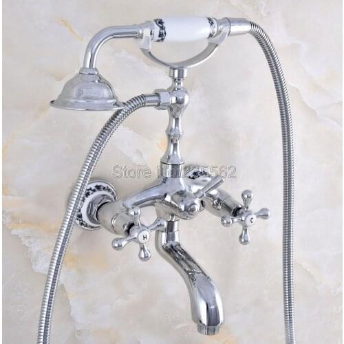 Chrome Brass Bathroom Tub Faucet W/Hand Shower Sprayer Clawfoot Mixer Tap Wall Mounted Ltf815