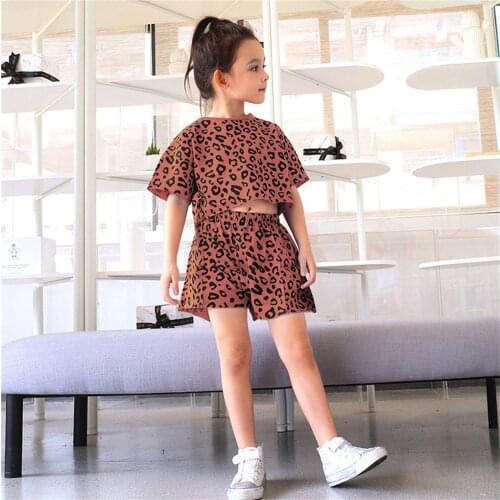 Leopard Printing Girl Outfits Toddler Kids Baby Short Sleeve T Shirt Shorts Sets 2021 Summer Children Clothing Girls Outfit Set