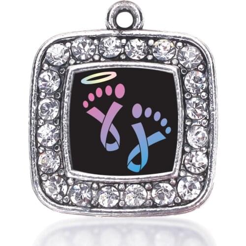INFANCY LOSS SQUARE CHARM ANTIQUE SILVER PLATED CRYSTAL JEWELRY