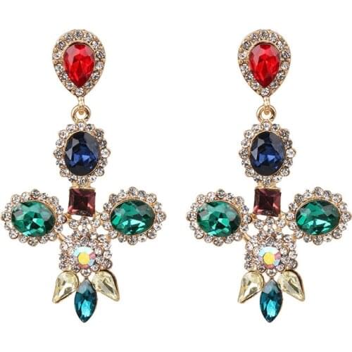 Fashion Luxury Crystal Rhinestone Cross Earrings Women Big Glass Long Dangle Earring Jewelry Female Indian Party Earrings 2020