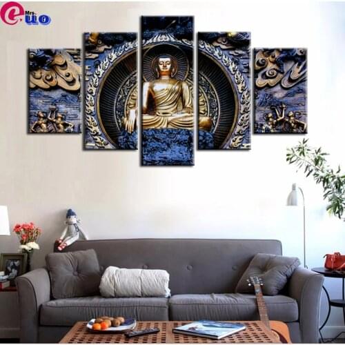 5 Pieces Buddhism 5D DIY Full Drill Diamond Painting Multi-Picture Cross Stitch The Buddha Relief Embroidery Kit Home Decor