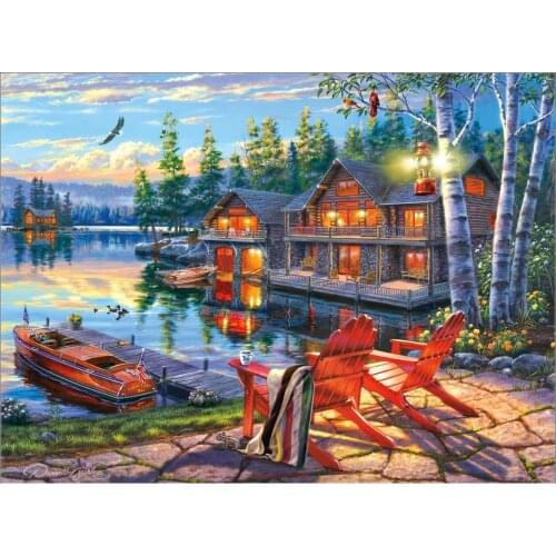 Counted Cross Stitch Kits Needlework Embrodery - Crafts 14 ct Aida Color DIY Arts Handmade Home Decor - Loon Lake