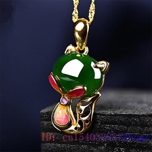 Jade Fox Pendant Amulet Chalcedony Chinese Women Gifts Charm Agate Necklace 925 Silver Jewelry Fashion Gemstone Natural