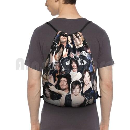 Norman Reedus Collage Backpack Drawstring Bags Gym Bag Waterproof Norman Reedus Collage