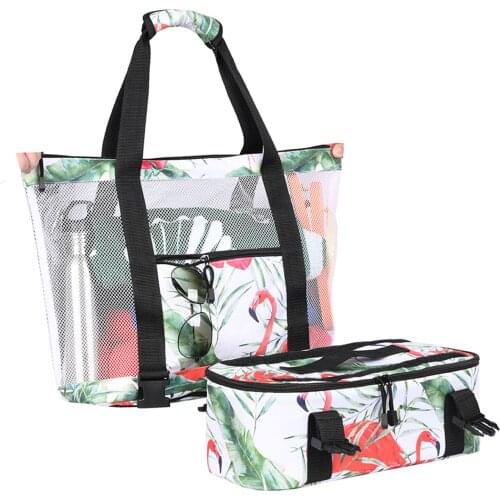 New Lunch Bag Canvas Lunch Box Picnic Tote Cotton Cloth Ladies Picnic Bag Mesh Refrigerator Compartment Zipper Tote Bag