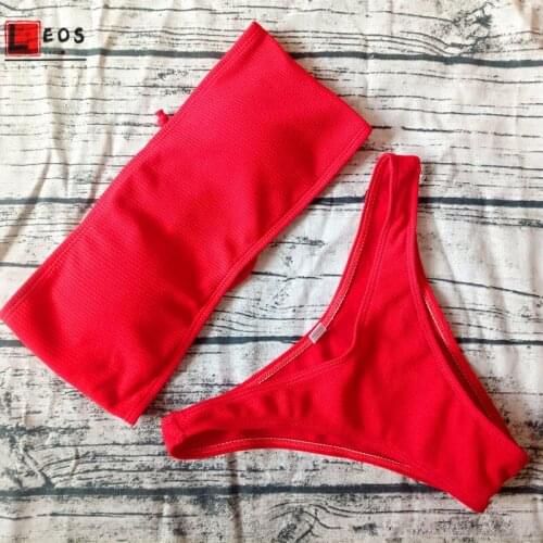 Solid Women Bikini Set Tube Top Swimsuits Off Shoulder Swimwear Push-up Bras Low Waist Triangle Briefs 2pcs Beach Bathing Suit