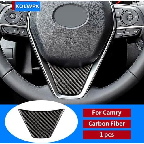 Carbon Fiber Interior Steering Wheel Decoration Protective Decals Cover Trim Stickers For Toyota Camry 2018 2019 Car Accessories
