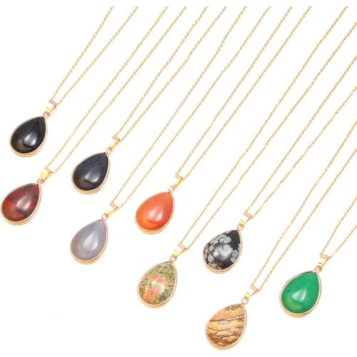 Wholesale Natural Stone Pendant Necklace Simple Water drop Shape Malachite Opal Stone Necklace Good Quality Necklace Jewelry