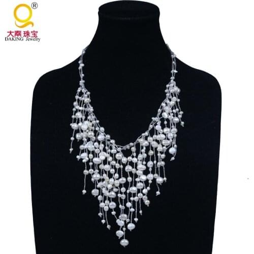 Fashion elegant genuine freshwater pearl galaxy necklace starry sky necklace waterfall pendant necklace wedding necklace