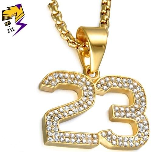 Hip Hop Basketball Legend Number 23 Necklaces & Pandents Bling Crystal Gold Cuban Chains Necklace Ice Out Jewelry For Man