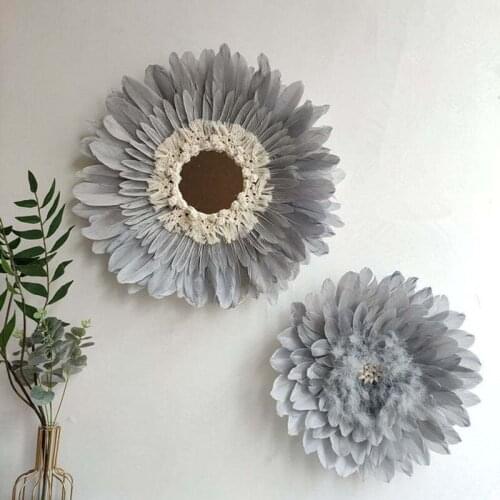 Hand Woven Feather Pendant Feather Mirror Wall Hanging Decorations Natural Shell Girl Room Decoration Home Ornament