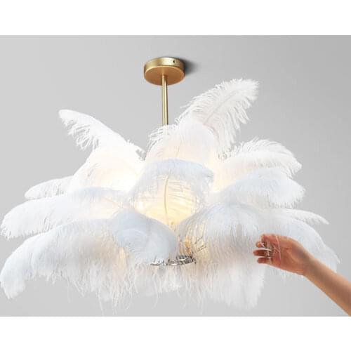 Nordic Ostrich Feather Pendant Lights LED Pendant Lamp Bedroom Living Room Restaurant Lighting Hanging Light Fixture Home Decor