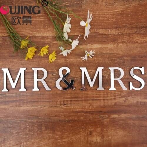 Silver English Letters 3D Acrylic Mirror Surface Wall Stickers Living Room Bedroom Wedding Decor Wall Decals Alphabet Art Mural