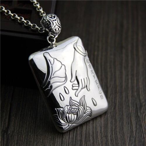 Silver Jewelry Wholesale S999 Sterling Silver Thai Silver Buddhist Heart By Bergamot Lotus Pendant Sweater Chain Pendant