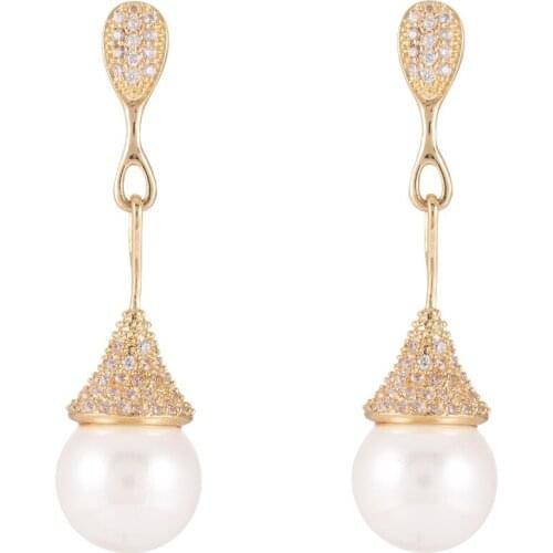 GrayBirds Wholesale Elegant Crystal Drop Earrings Fashion AAA Cubic Zircon And Shell Pearl Jewelry CVE011